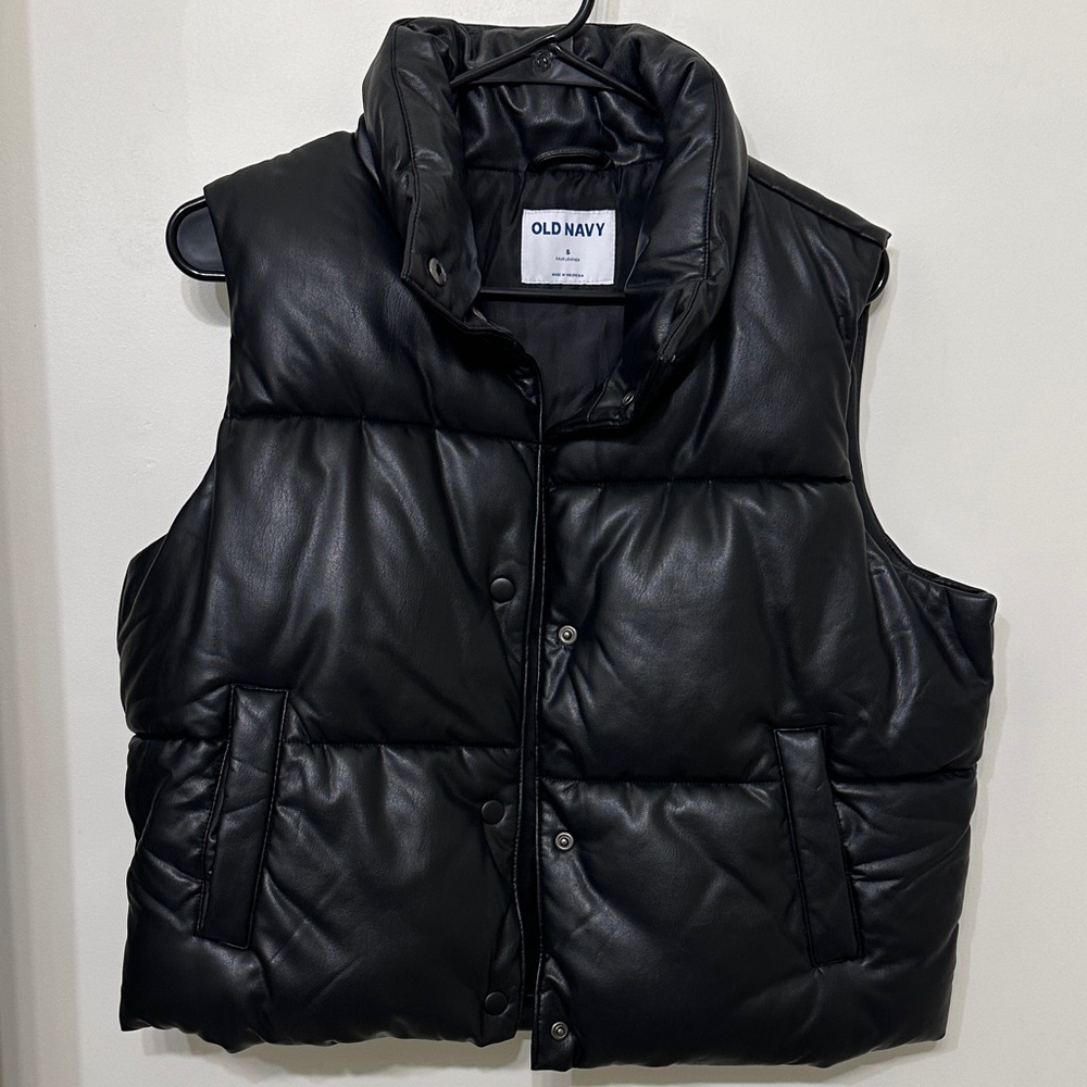Old Navy faux leather Black Puffer Vest